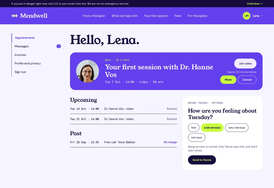 Client account page