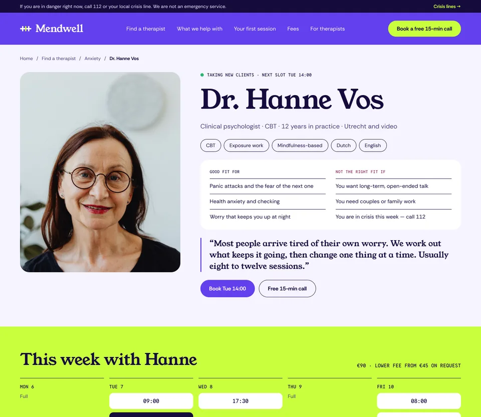 Therapist profile page